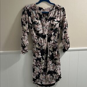 Rebecca Taylor Black and Pink Floral Long Sleeve Dress